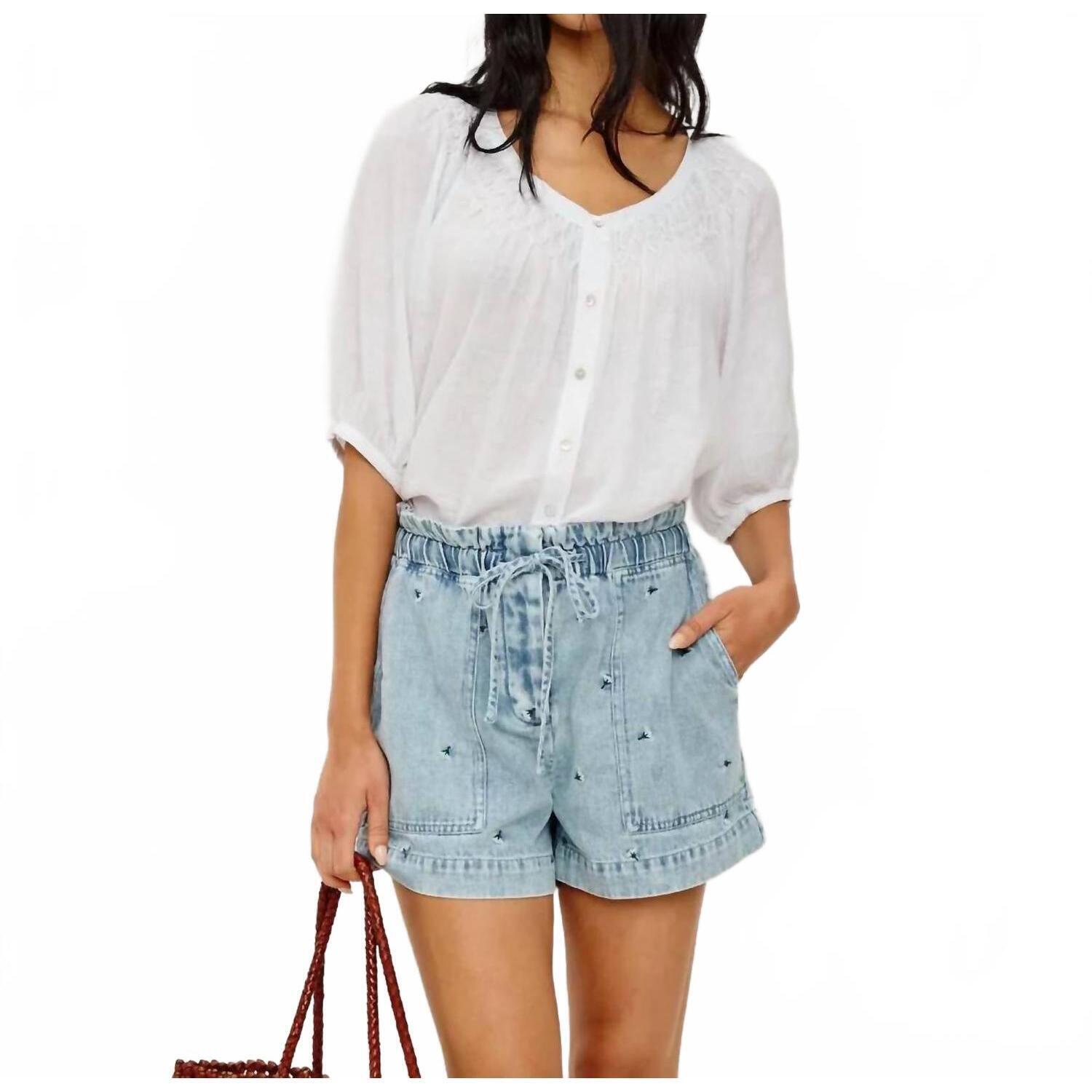 New Rails Foster High-Rise Denim Short In Ivory Carnations